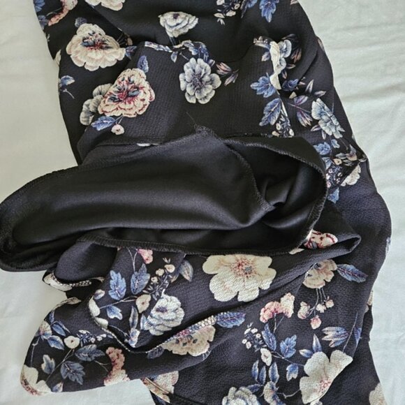 Aqua Curve Dress 2X Floral Smoked Waist LS Midi Ruffle Hem Lined V Neck USA Made - Picture 13 of 16